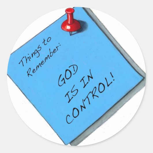 GOD IS IN CONTROLE MEMO RONDE STICKER (Voorkant)