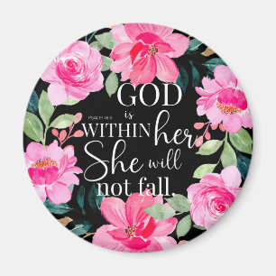God is in haar - Psalm 46:5 Roze Bloem Magneet