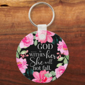 God is in haar - Psalm 46:5 Roze Bloem Sleutelhanger (Voorkant)
