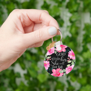 God is in haar - Psalm 46:5 Roze Bloem Sleutelhanger