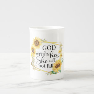 God is in haar - Psalm 46:5 Zonnebloem Christelijk Porselein Kop