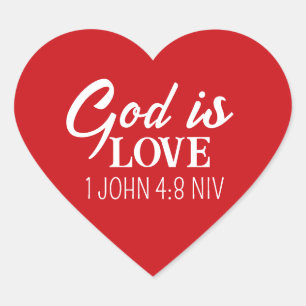 God is liefde Bijbelvers Christelijk geloof Rood Hart Sticker