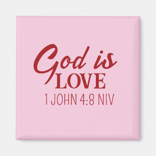 God is Liefde Bijbelvers Christelijk Geloof Roze Magneet