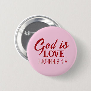 God is Liefde Bijbelvers Christelijk Geloof Roze Ronde Button 5,7 Cm
