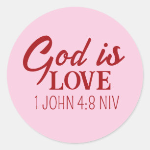God is liefde Bijbelvers Christelijk Geloof Roze Ronde Sticker
