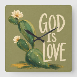 GOD IS LIEFDE Christelijk aanmoedigingsgeschenk Vierkante Klok