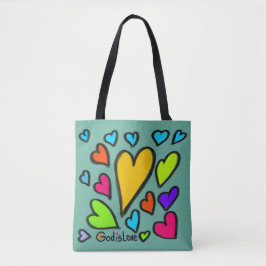 God is Liefde met Harten Turquoise Draagtas
