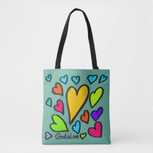 God is Liefde met Harten Turquoise Draagtas