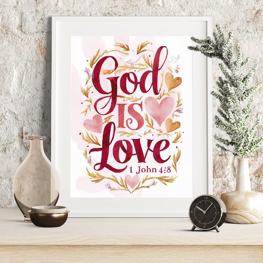 God is Liefde Roze en Gouden Christelijke Muurkuns Poster