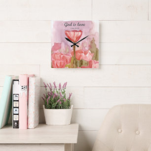 God is Liefde Schrift Tulpen Johannes Bijbelvers Vierkante Klok