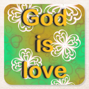 God is liefde vierkante kartonnen onderzetter