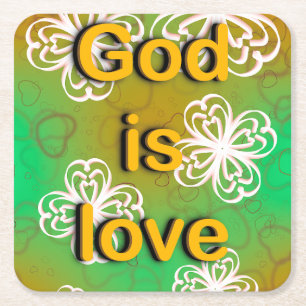 God is liefde vierkante kartonnen onderzetter