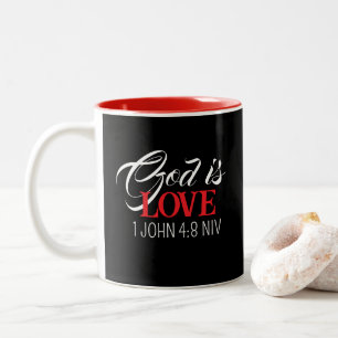 God is Liefde Zwarte en Rode Bijbelvers Gods Woord Tweekleurige Koffiemok