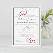 God is Love Graceful Red Script Weduwen Invitation Kaart (Staand voorkant)