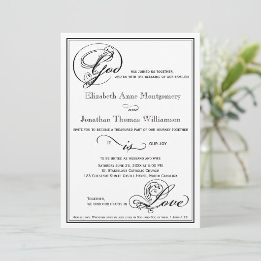 God is Love Royal Script Wedding Invitation Kaart (Staand voorkant)