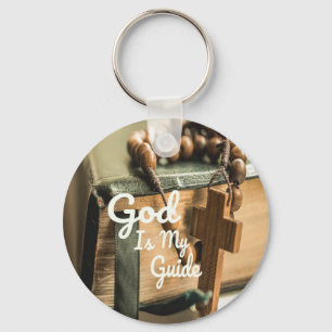 God is mijn Bijbel en Rosary Cross Sleutelhanger