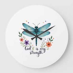 God is mijn kracht Bloemend Libelle Christelijk T- Grote Klok