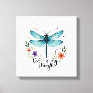 God is mijn kracht Bloemendragonfly Christelijk T- Canvas Afdruk