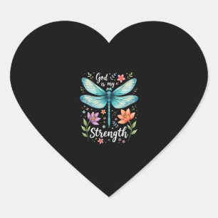 God is mijn kracht Bloemendragonfly Christelijk T- Hart Sticker
