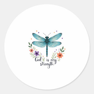 God is mijn kracht Bloemvlinder Libelle Christelij Ronde Sticker