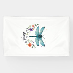 God is mijn kracht Bloemvlinder Libelle Christelij Spandoek