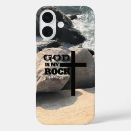 God is My Rock Bible Verse Black Cross Christian iPhone 16 Hoesje