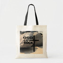 God is My Rock Bible Verse Black Cross Christian Tote Bag