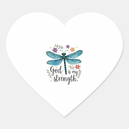 God is my strength Floral Dragonfly Christian T-Sh Hart Sticker (Voorkant)