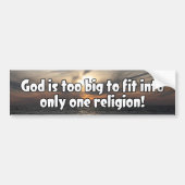 God is te groot bumpersticker (Voorkant)