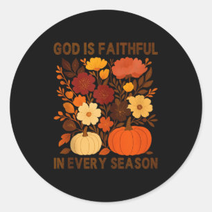 God Is Trouw In Elk Seizoen, Bloemige Herfst Ronde Sticker