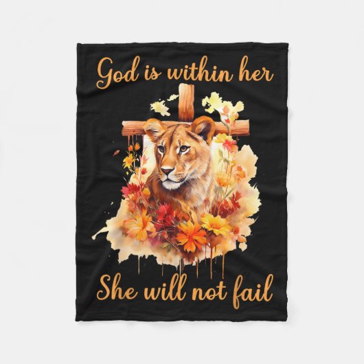 God Is Within Her She Will Not Fail Lioness Cross Fleece Deken (Voorkant)