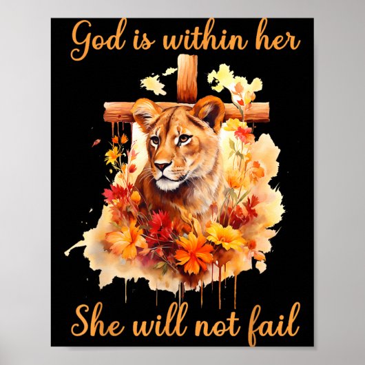 God Is Within Her She Will Not Fail Lioness Cross  Poster (Voorkant)