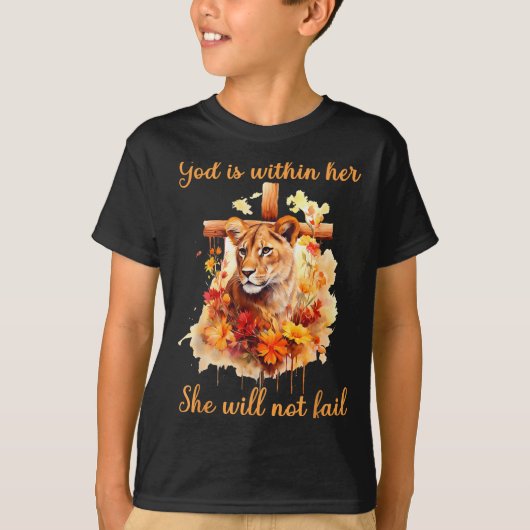 God Is Within Her She Will Not Fail Lioness Cross T-shirt (Voorkant)