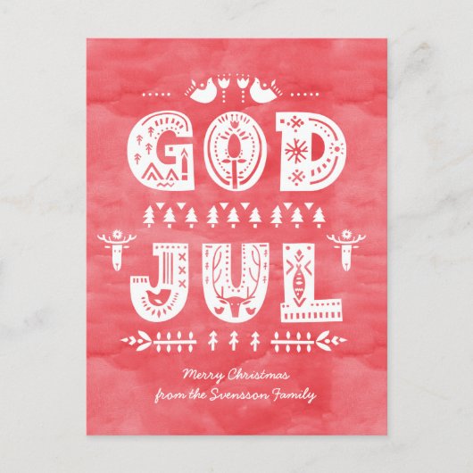 God Jul Carte de Noël suédoise Scandi Style Script (Devant)