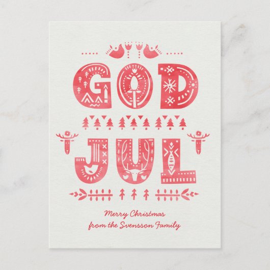 God Jul Carte de Noël suédoise Scandi Style Script (Devant)