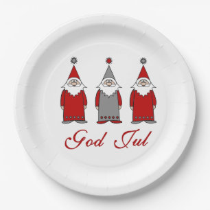 God Jul   Cute Funny Tomten Noors kerstfeest Papieren Bordje