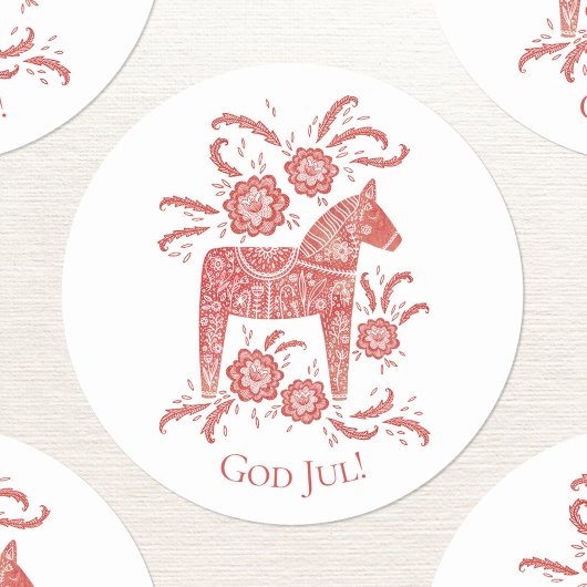 God Jul Dala Horse Red Feestdagen Ronde Sticker