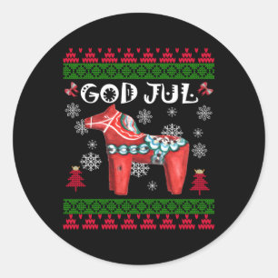 God Jul Lelijk Scandinavisch Dala Paard Ronde Sticker