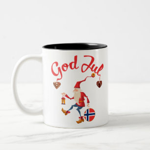God jul noorse kerst noorwegen tomte gno tweekleurige koffiemok