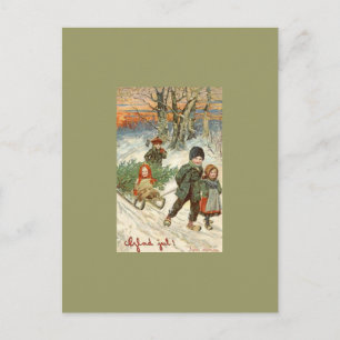 "God jul!" of kleine kinderen in de sneeuw Briefkaart