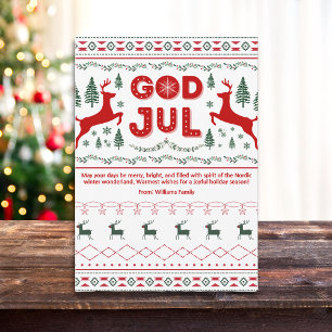 God Jul Scandinavisch Patroon Kerstmis Groet Feestdagenkaart