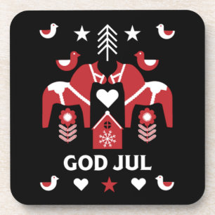 God Jul Swedish Folk Art Bier Onderzetter