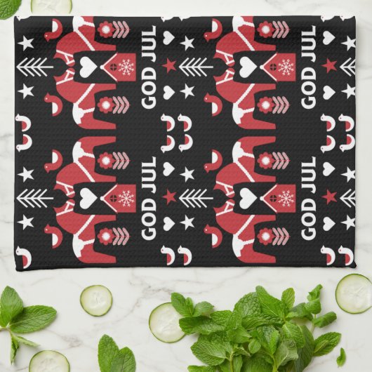 God Jul Swedish Folk Art Theedoek (Gevouwen)