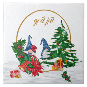 God Jul Swedish Gnomes Blue Couple Carreaux en cér