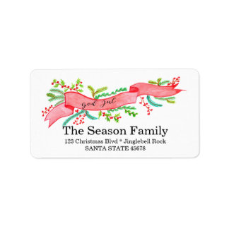 God Jul, watercolor Christmas banner Etiket