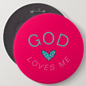God Loves Me Donkerroze Button (Voorkant /achterkant)