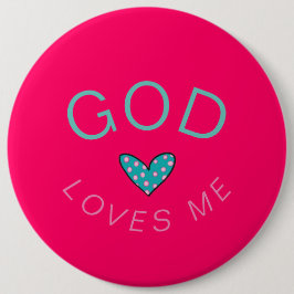 God Loves Me Donkerroze Button
