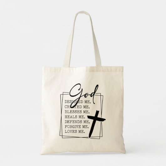 God Loves Me Script Typography Tote Bag (Achterkant)
