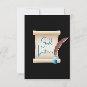 God luistert naar het schrijven van platte Wenskaa Kaart
