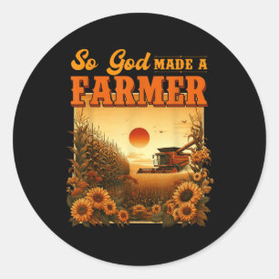 God maakte een boer, een Boerderij, een Christelij Ronde Sticker